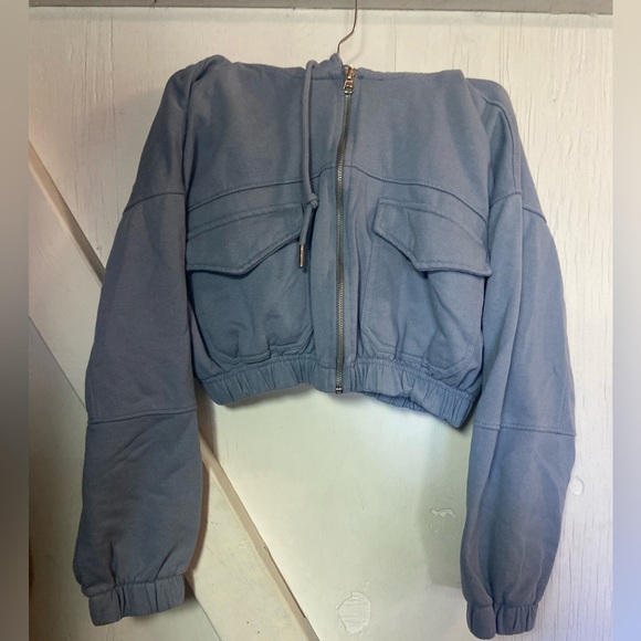 Ashley vintage charm powder blue cropped hoodie sweatshirt ladies small - Picture 4 of 5